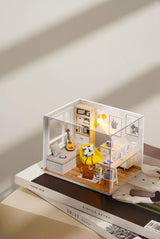 CUTEROOM DIY Doll Room Miniature Furniture Wooden House Kit - Wooden Dolls House Kit with Dust Cover & LED Light and Accessories - QT Series Dollhouse CUTEROOM