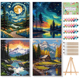 Ninonly 4 Pack Paint by Numbers Kit for Adults, Forest Paint by Number Kit Arts Kits for Beginners with Wooden Easel, Acrylic Painting, Framed Canvas for Gift Home Decor, 9 * 12 Inch Ninonly