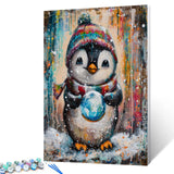 Cute Penguin Holding a Snow Globe Paint by Numbers for Adults Kids and Beginners DIY Easy Canvas Animal Oil Painting Acrylic Pigment Kits Modern Graffiti Style Home Wall Decor Gift 16x20In (Frameless) Aihonmin