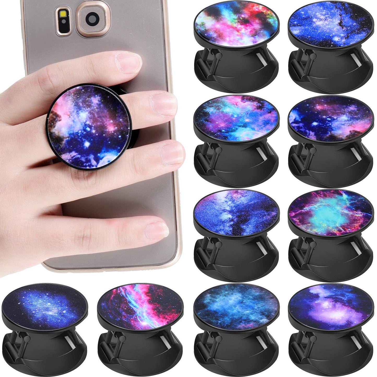 Weewooday 10 Pieces Phone Grip Holder Nebula Collapsible Phone Holder Self-Adhesive Sublimation Phone Holders for Smartphone and Tablets