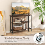 Giantex 360° Free Rotating Sofa Side Table, Mobile L-Shaped Laptop Desk with Sturdy Metal Frame, 6 Universal Casters, Movable Couch Snack Table with 2-Tier Storage Shelf for Home (Walnut) Giantex