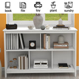 TaoHFE Horizontal Bookshelf - Modern Minimalist 2-Tier Book Shelf with Storage, Short Wide Wood Bookshelf for Classroom, Office, Living Room or Study, White TaoHFE