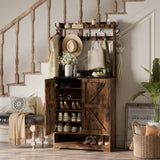 Vantic Farmhouse Hall Tree with Shoe Storage Cabinet, 14 Coat Hooks & 6 Tier Organizer, Rustic Brown Vantic