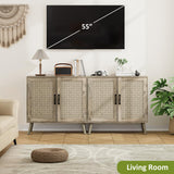 Smart FENDEE Farmhouse Sideboard Cabinet, Buffet Storage Cabinet with Handmade PVC Rattan Decor Doors & Adjustable Shelf, Wood Accent Table Coffee Station for Kitchen, Living Room, Entryway, Grey Oak Smart FENDEE