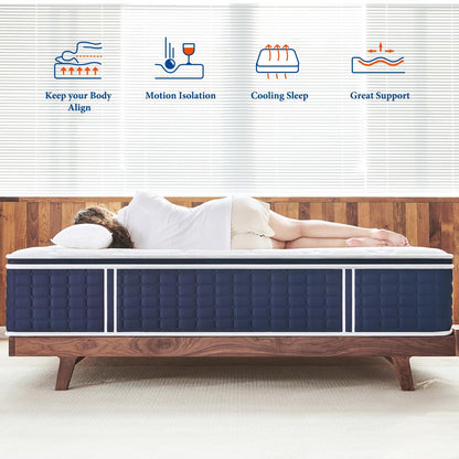 Coolvie 14 Inch Queen Mattress, Medium Firm Memory Foam Queen Size Mattresses in a Box, Hybrid CertiPUR-US Certified Foam Pocket Springs for Motion Isolation & Pressure Relieving, 100-Night Trial