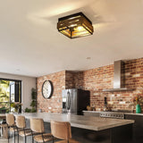 MAYNA 2-Light Farmhouse Flush Mount Ceiling Light, Rustic Ceiling Light, Metal and Wood Square Dining Room Light Fixture for Hallway Farmhouse Entryway Balcony Kitchen MAYNA