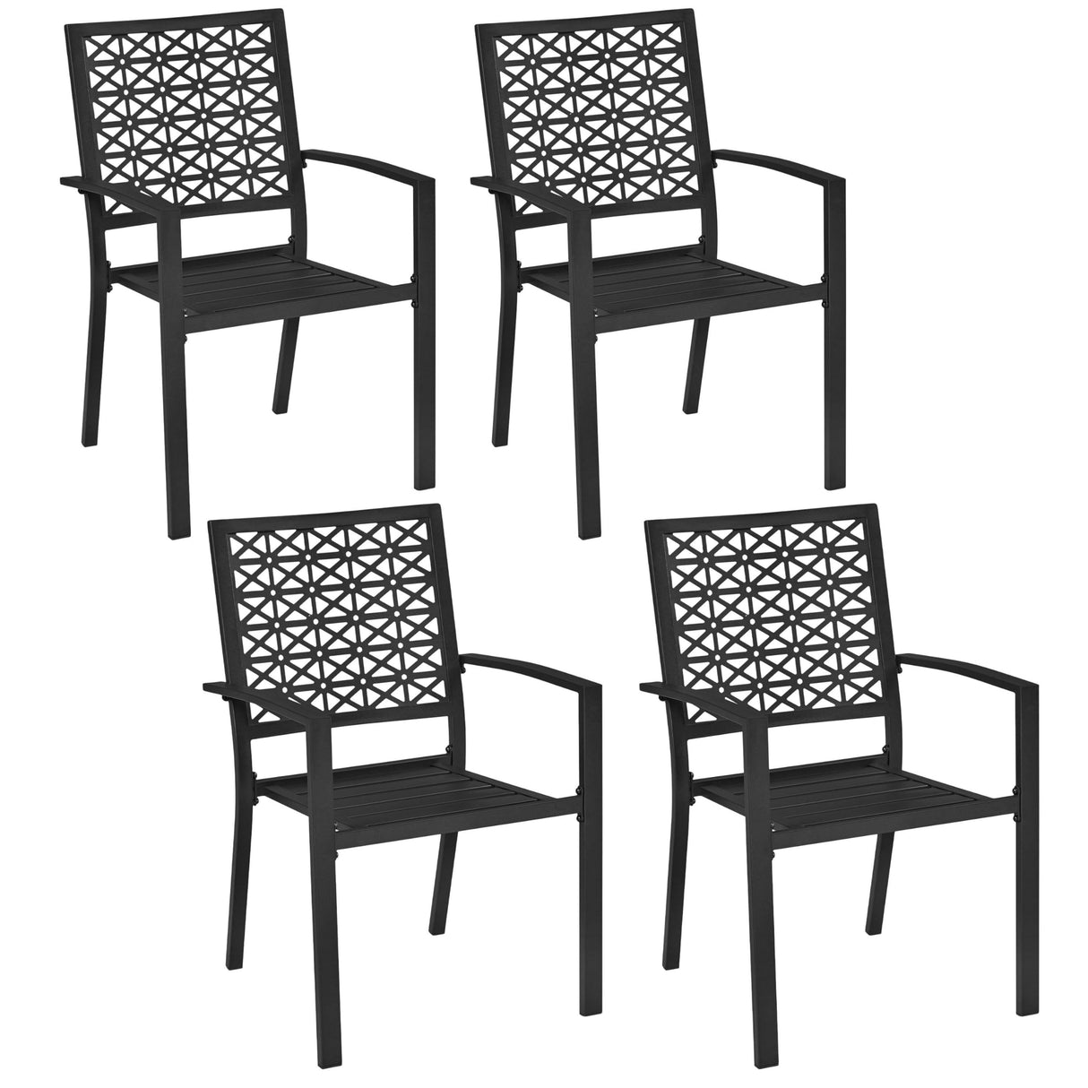 Yaheetech Outdoor Patio Dining Chairs Set of 4 with Armrests and Metal Frame, Stackable Heavy-Duty Metal Black Outdoor Chairs for Garden, Lawn and Yard Yaheetech