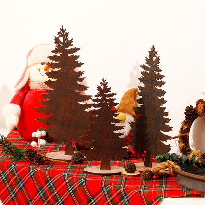 Blulu 3 Pieces Wood Table Christmas Tree Miniature Pine Trees Mini Christmas Tree Artificial Trees Wood Tabletop Decors Christmas Decorations with Wooden Base for Holiday Party(Burlywood)