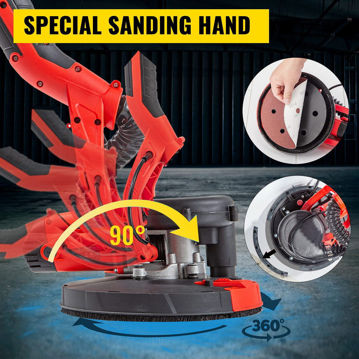 VEVOR Drywall Sander 850W, Electric Sander Variable Speed 800-1750RPM, Drywall Sander Foldable Sheetrock Sander, with Telescope Handle, Vacuum Bag Drywall Sanders 6 Sand Pads VEVOR