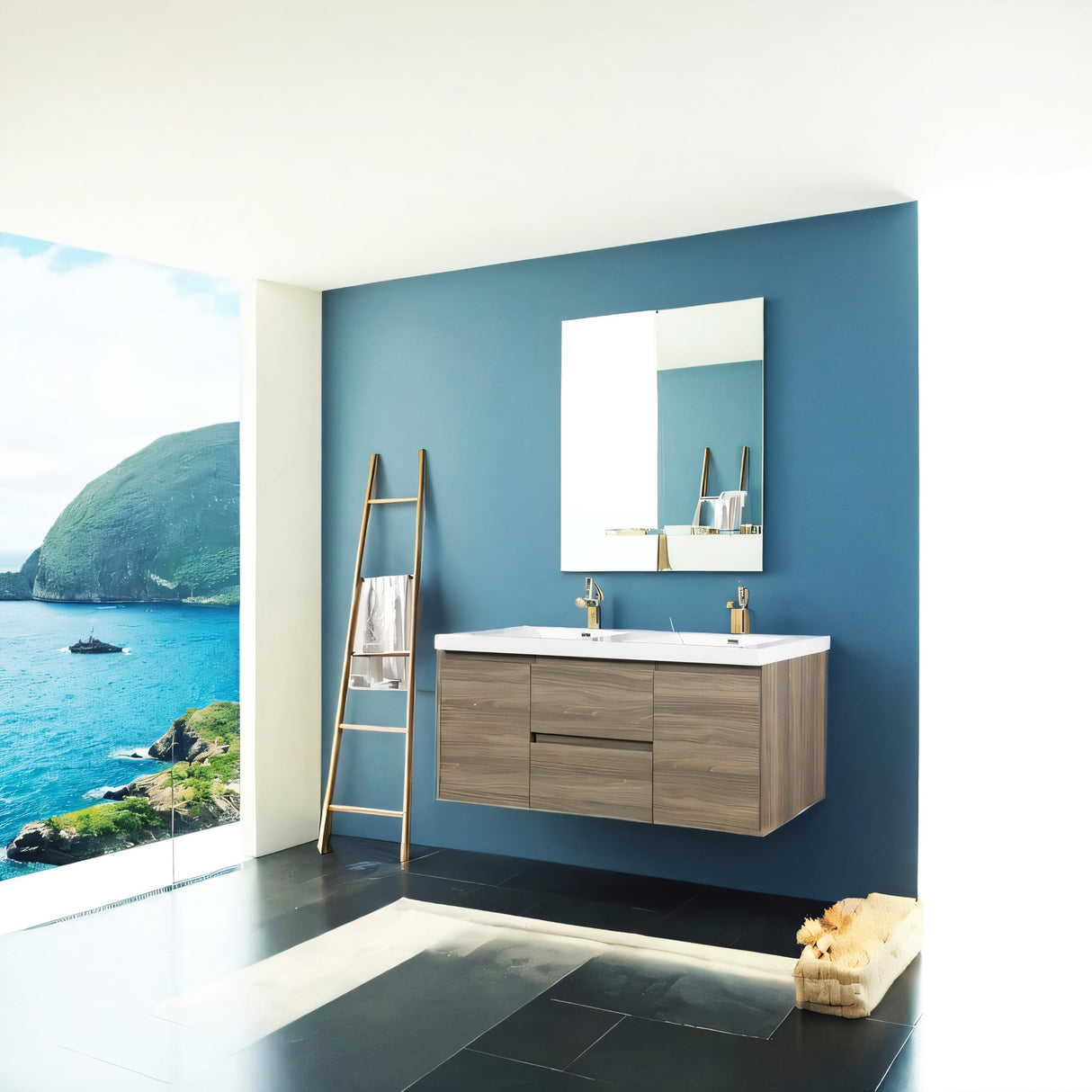 60 Inch Bathroom Vanity Double Sink, Modern Wall-Mounted Bathroom Storage Vanity Cabinet with Double Resin Top Basins and Soft Close Drawers, Ash Grey，60 Bathroom Vanity，Floating Vanity Bathroom Generic