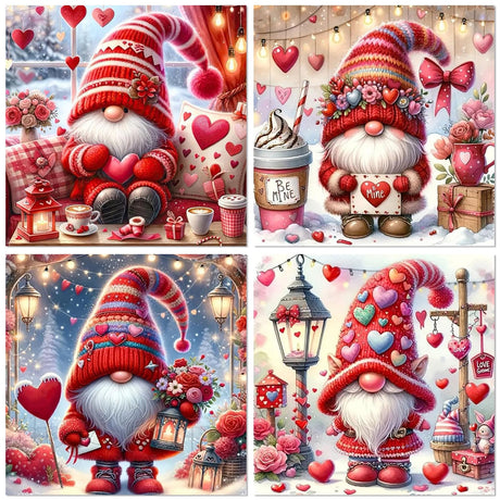 Ekuxom 4 Pack Gnome Diamond Art Kits for Adults-5D Gnome Love Diamond Painting Kits for Adults-DIY Round Full Drill Paint by Diamonds Pictures Crafts for Home Wall Decor 14x14inch Ekuxom