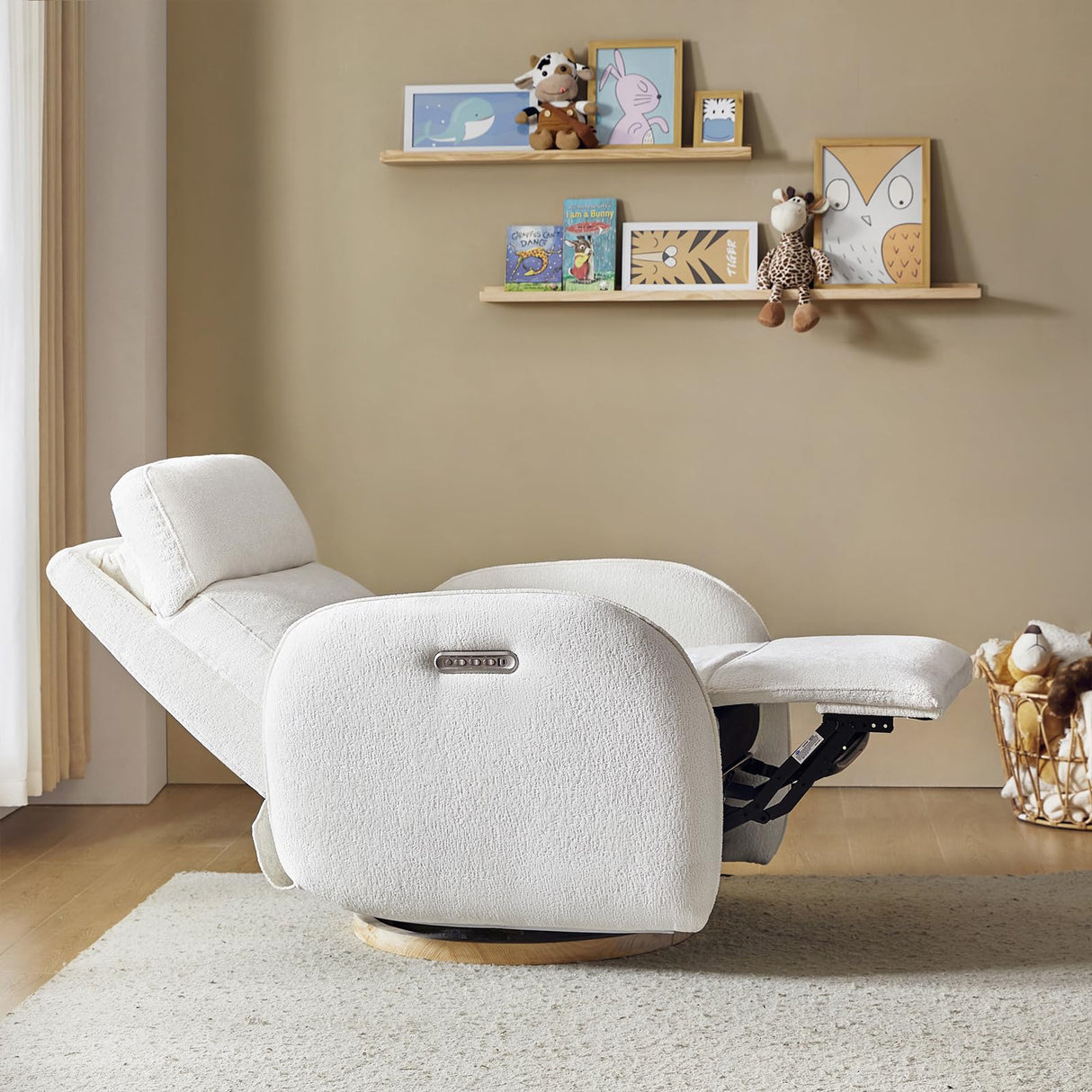 HULALA HOME Glider Recliner Nursery Chair with Adjustable Headrest and Lumbar Support, Modern Power Recliner with USB Port and Nightlight, Swivel Rocker Glider for Nursing Room Bedroom, White HULALA HOME