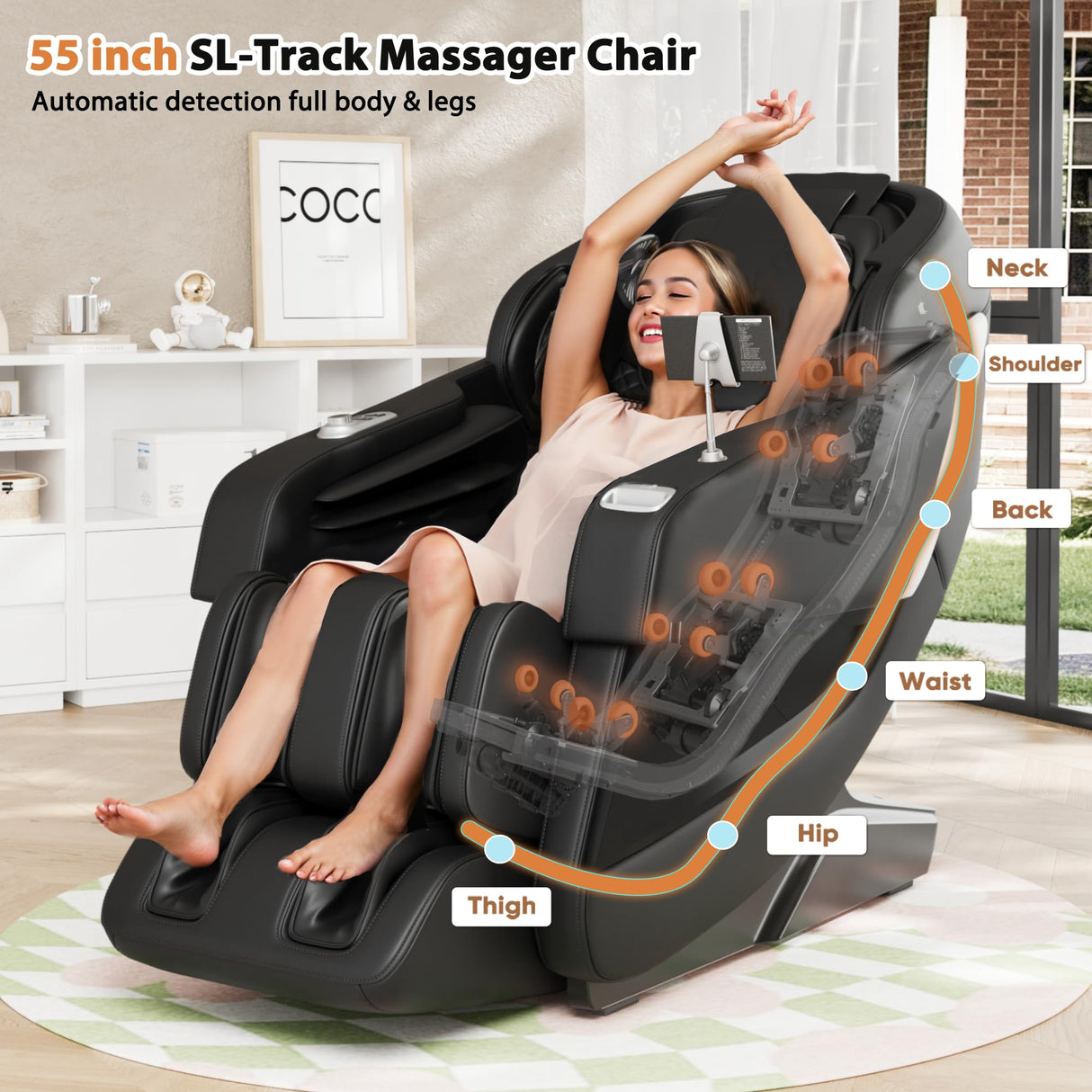 Shahoo Zero Gravity Full Body Massage Chair with SL-Track, AI Voice Control & Heating – Auto Body Scan, Air Compression Foot Massage, 8 Auto Programs Shahoo
