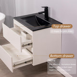 KSWIN 24" White Wall Mounted Bathroom Vanity with Sink Floating Vanity Two Drawers Bathroom Cabinet with White Ceramic Integrated Sink KSWIN