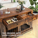PUKAMI 44inch Dog Crate Furniture with Drawers,Wooden Dog Kennel Furniture for Large Breed,End Table Wood Dog House for Indoor use,Dog Crate for Small/Medium/Large Dog (Brown) PUKAMI