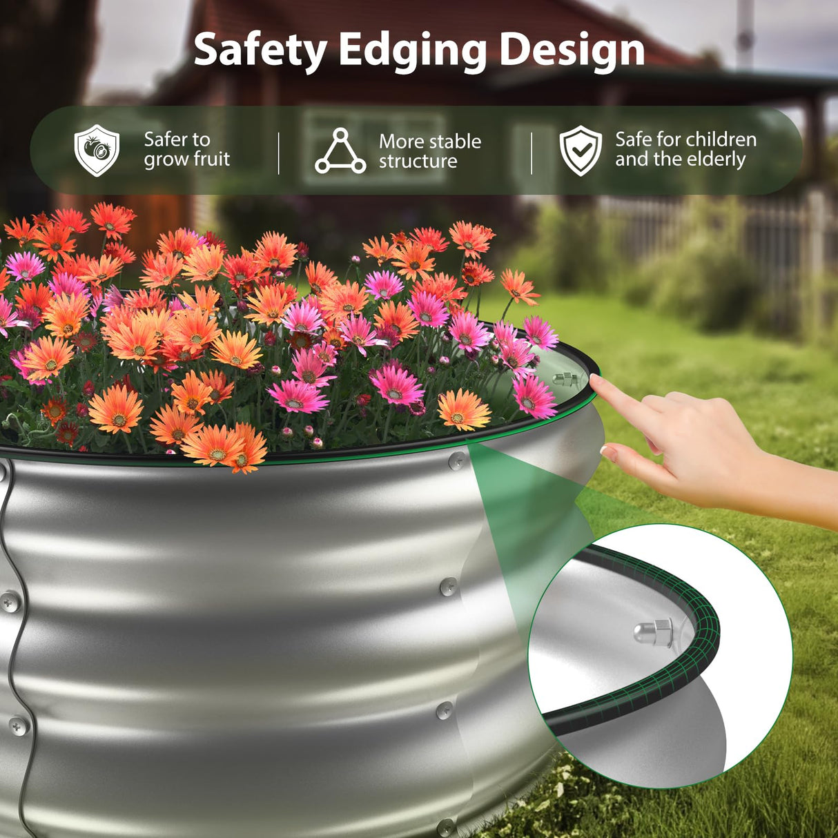 Winpull Raised Garden Bed Kit, 4x2x1 ft Galvanized Planter Box Outdoor with Safety Edging, Large Metal Raised Beds for Gardening Vegetables Flower Herb (Silver) Winpull