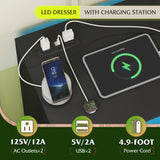 WLIVE Black LED Dresser for Bedroom, Tall Wood Dresser with 4 Drawers and Open Shelf, Chest of Drawers with Charging Station and LED Lights for Living Room, Hallway, Closet WLIVE