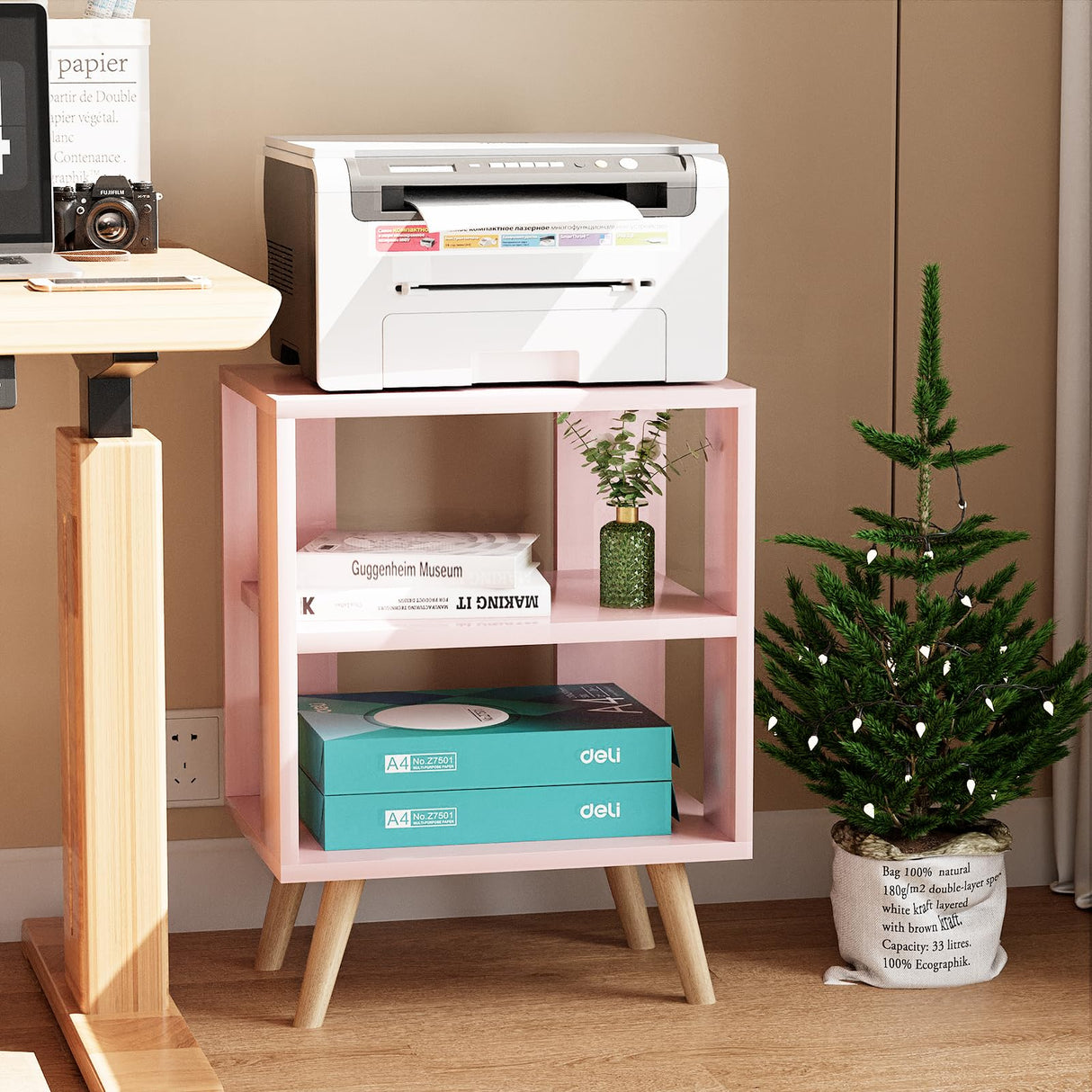 Aenuert Night Stand, Pink Kids Nightstand, Modern End Table with Open Storage, 2-Tier Nursery Bedside Table for Small Space, Living Room, Bedroom Aenuert