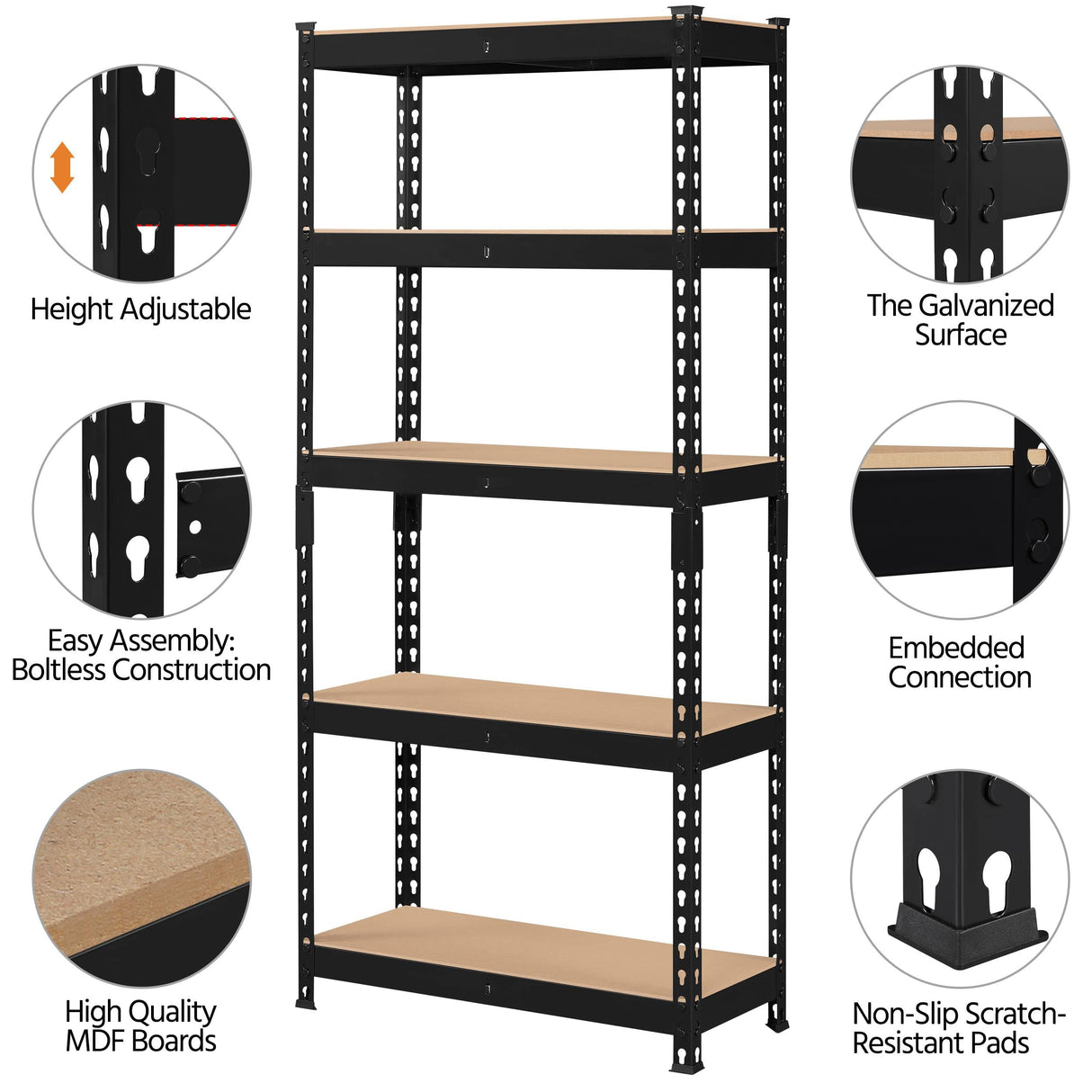 Topeakmart 5-Tier Utility Shelves, Metal Storage Shelves, Adjustable Shelving Units, Boltless Assembly, Garage Shelves Shed Shelving for Warehouse Garage Shed Basement- Black, 27.5 x 12x 60 Inch Topeakmart