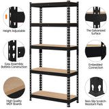 Topeakmart 5-Tier Utility Shelves, Metal Storage Shelves, Adjustable Shelving Units, Boltless Assembly, Garage Shelves Shed Shelving for Warehouse Garage Shed Basement- Black, 27.5 x 12x 60 Inch Topeakmart