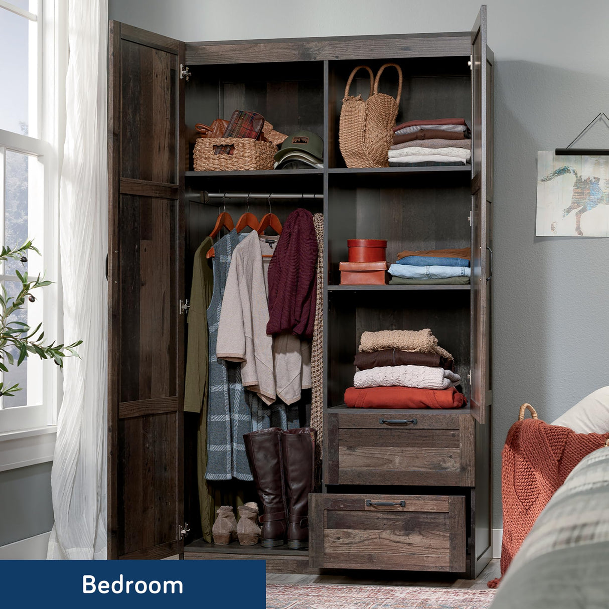 Sauder Miscellaneous Storage Wardrobe, L: 40.0" x W: 19.45" x H: 71.1", Reclaimed Pine Finish Sauder