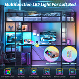 Yoobure Loft Bed Twin Size with L-Shaped Desk, LED Lights Charging Station LED Metal Twin Loft Bed Frame with 2 Storage Drawers, Safety Guard & Ladder for Kid Junior Adult, Heavy Duty, Space-Saving Yoobure