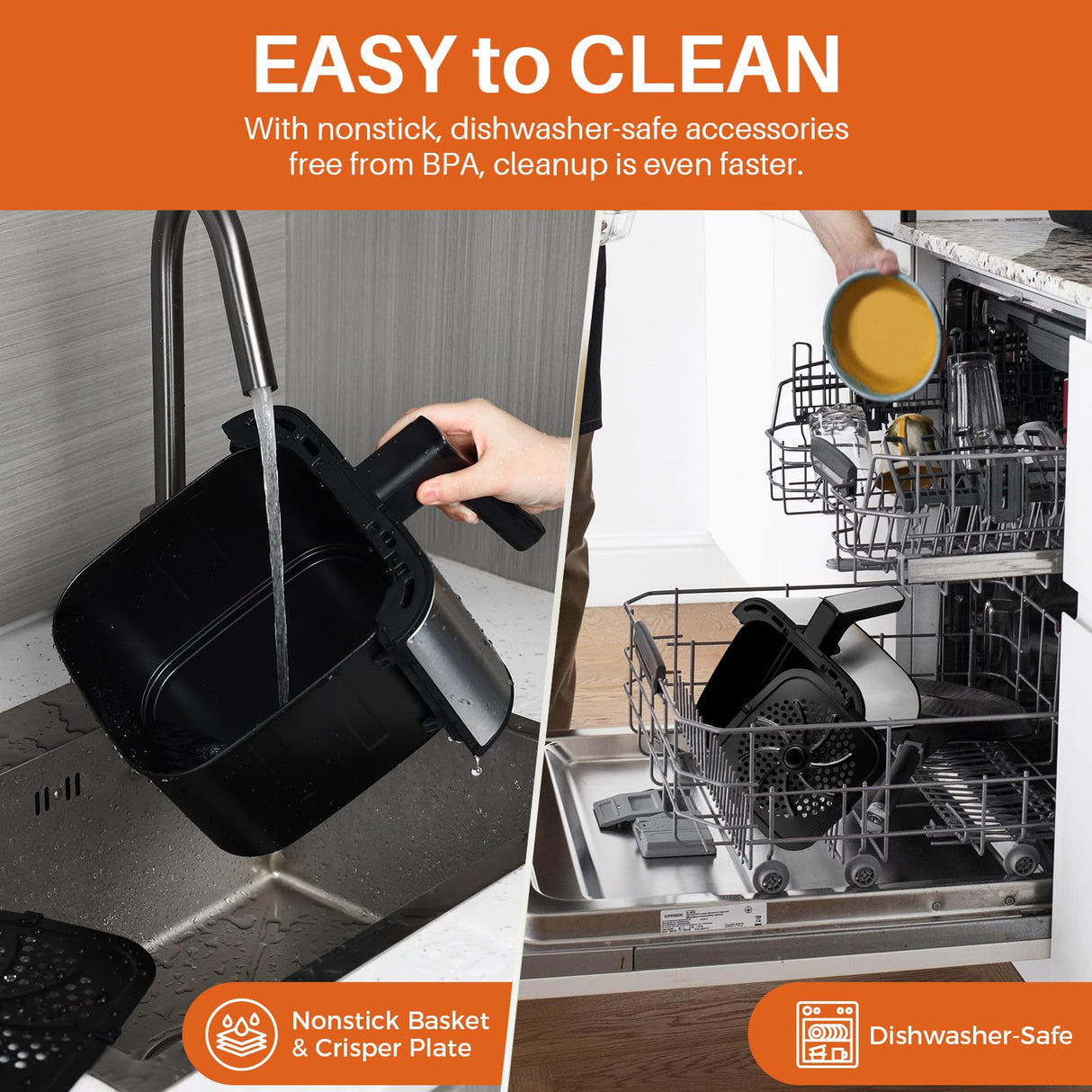 Air Fryer Oven 4.5QT, Space Saving, 1 Touch Digital Display, Compact, Non-stick And Dishwasher Safe Basket, Black & Stainless Steel,Update Kitchen Elite