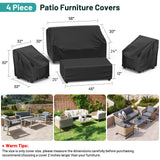 Mrrihand Patio Furniture Covers, 4 Piece Outdoor Furniture Cover Waterproof includ Ourdoor Sofa Cover, 2 Chair Covers, Coffee Table Cover with Windproof Buckle Strap and Adjustable Drawstring Mrrihand