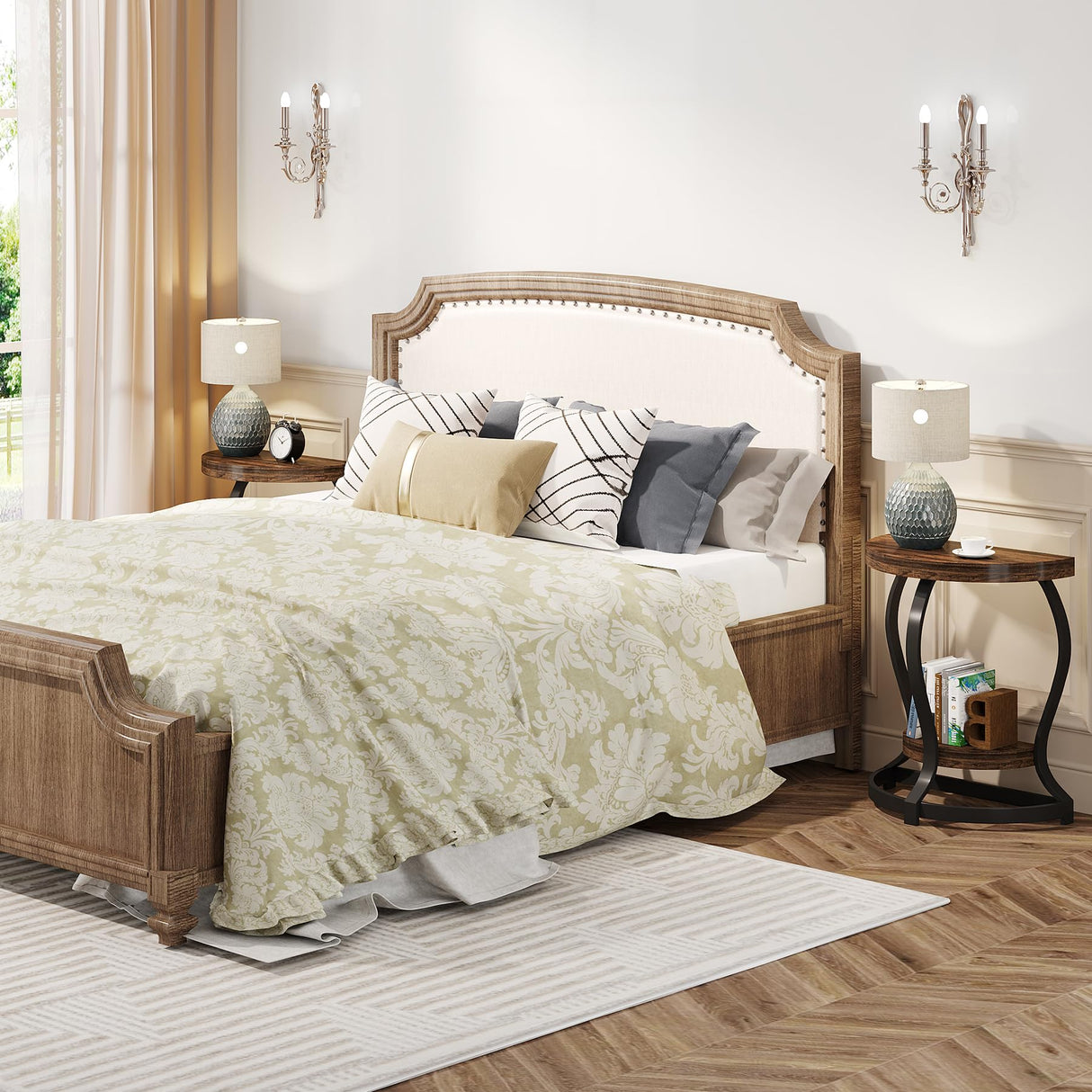 Tribesigns Half-Round End Table Set of 2, 2-Tier Wooden Half Moon Side Table Semi Circle Accent Table Bedside Table with Thicken Tabletop for Living Room, Bedroom(Rustic Brown) Tribesigns