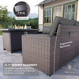 Kullavik 10 Pieces Outdoor Patio Furniture Set,PE Wicker Rattan Sectional Sofa Patio Conversation Sets with 43" 55000BTU Gas Propane Fire Pit Table,Swivel Rocking Chairs Set,Grey Kullavik
