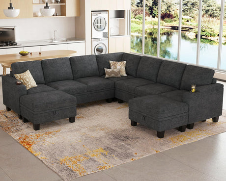 Belffin Modular Sectional Sofa Couch with Storage U Shape Convertible Corner Couches for Living Room Dark Grey Couch Belffin