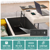 Storage Ottoman Coffee Table,Square Ottoman with Storage & Charging Station and LED Lights,Velvet Buttons Large Ottoman Coffee Table with Lift Top & Solid Wood Legs for Living Room Bedroom (Beige) busyaeh