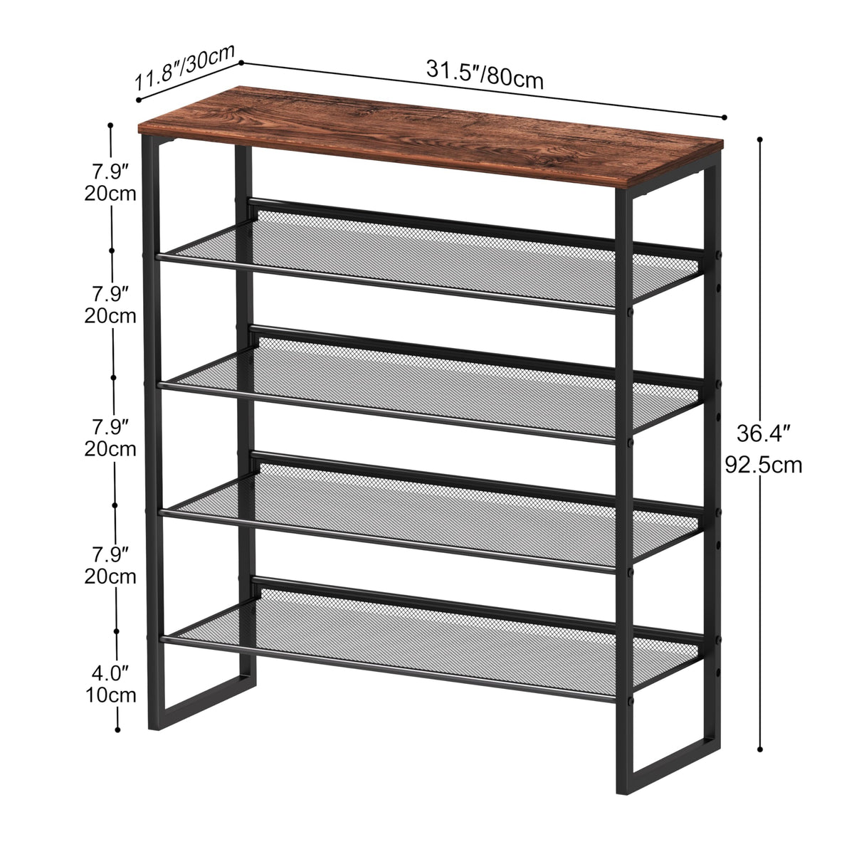 CHEMPFR Shoe Rack - Sturdy Steel Shoe Organizer for Front Door Entrance Closet Entryway with Spacious Top - Industrial Style Strong Mesh Storage Shelves (5-Tier 11.8"x36.2"x31.5") CHEMPFR