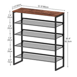 CHEMPFR Shoe Rack - Sturdy Steel Shoe Organizer for Front Door Entrance Closet Entryway with Spacious Top - Industrial Style Strong Mesh Storage Shelves (5-Tier 11.8"x36.2"x31.5") CHEMPFR
