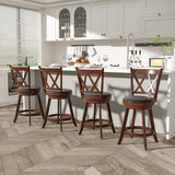 24" Counter Height Swivel Bar Stools - High Back Swivel Counter Stools with Upholstered Seat & Solid Wood Footrest, Counter Bar Chairs for Kitchen Island & Pub (Brown, Set of 2) Betterhood