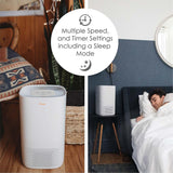 Crane Air Purifier with UV Light and True Hepa Filter, 250 Sq Ft Coverage, Timer, Sleep Mode, for Bedroom and Home, Up 250 SQ FT Coverage, White Crane