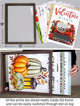 Farmhouse Wall Decor for your Home - 12x16 Rustic Wood Frame with 14 Interchangeable Sayings for the 4 Seasons, Christmas, Easter, Thanksgiving & July 4 Parallel Decor