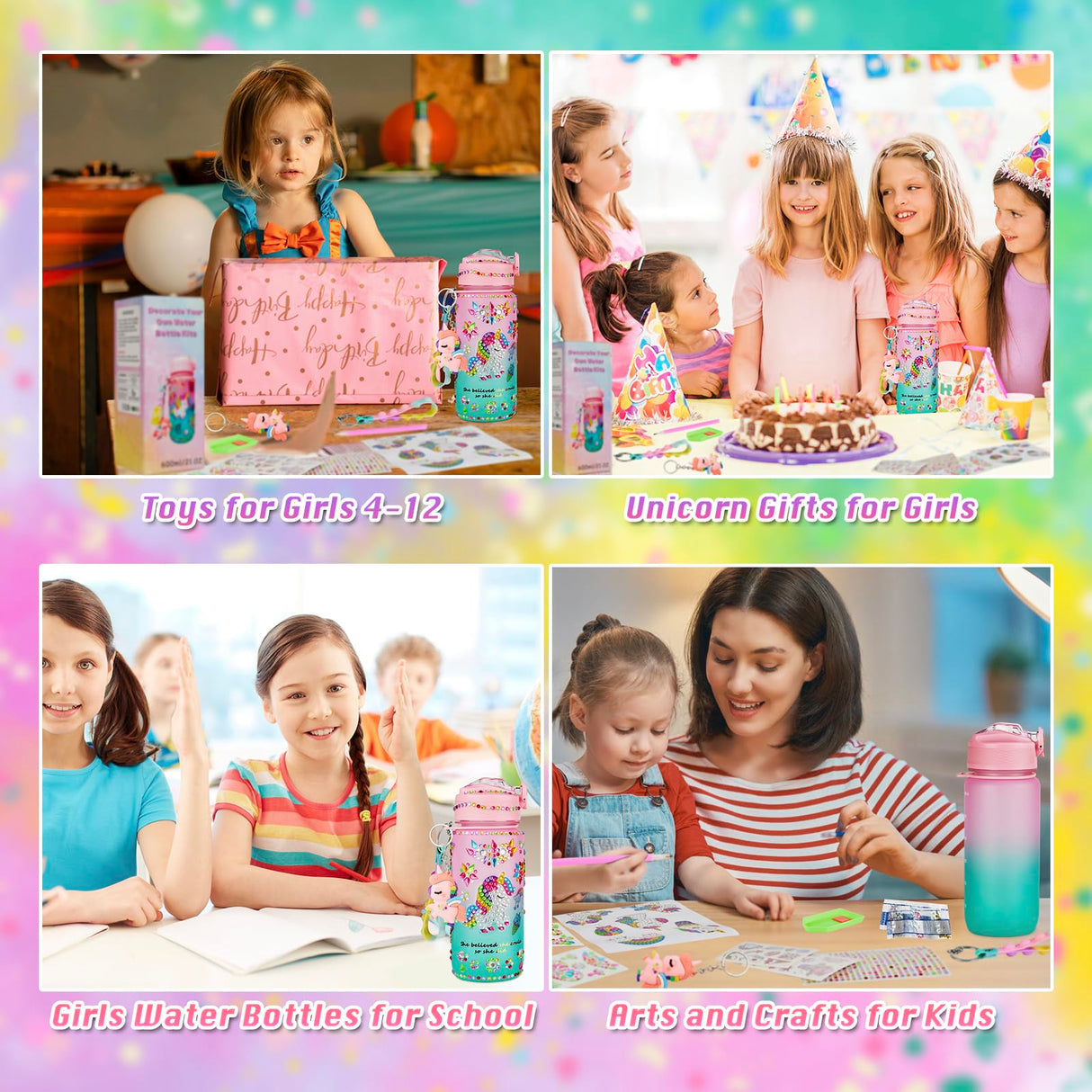 Glow in The Dark Decorate Your Own Water Bottle Kit,Unicorn Toy Gift for 4-6-8-10-12 Year Old Girl,Craft Toy for Age 3 4 5 6 7 8 9 10 Girl,Kid Teen Water Bottle Sticker for School Christmas Birthday Bemetu