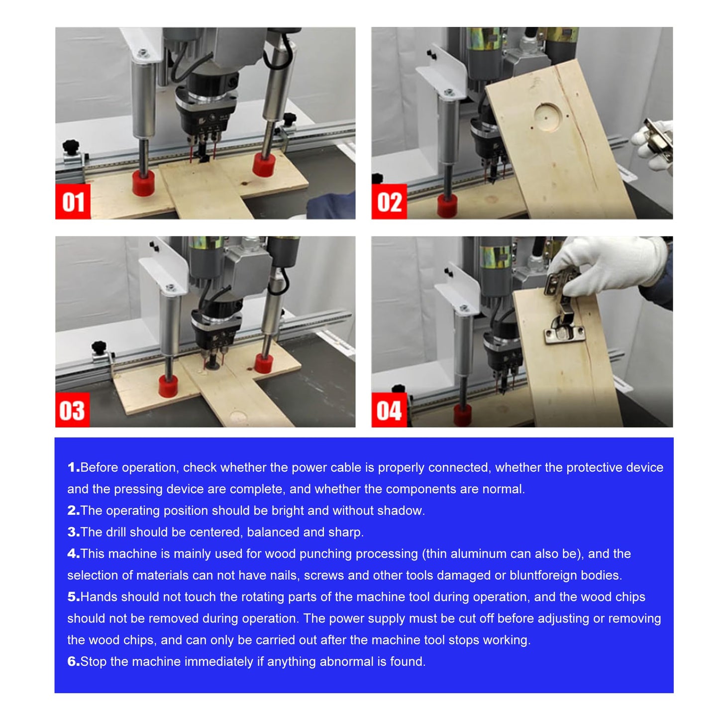 BREVELTION 110V Pneumatic Hinge Boring Insertion Machine Single Head Hinge Drill for Drilling Processing of Cabinets Wardrobes 48-6 Combined Drill 1.5KW - WoodArtSupply