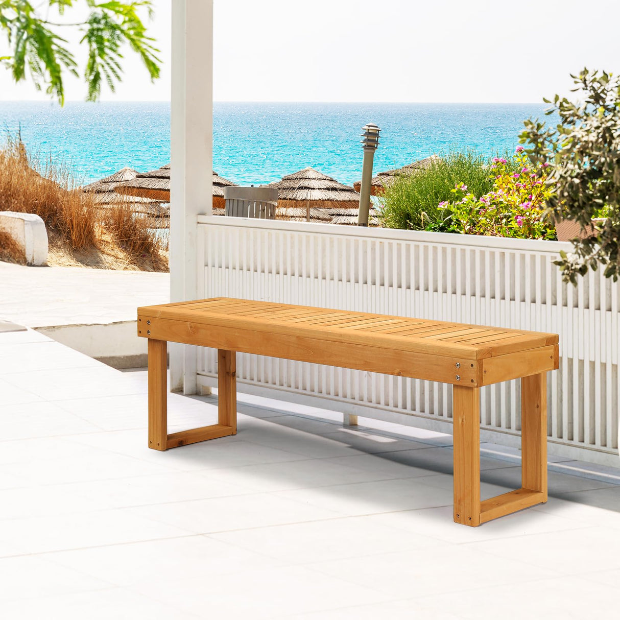 VINGLI 50'' Outdoor Wooden Bench, Weatherproof Outdoor Backless Bench, 2-Person Wood Patio Bench for Backyard, Poolside, Entryway VINGLI