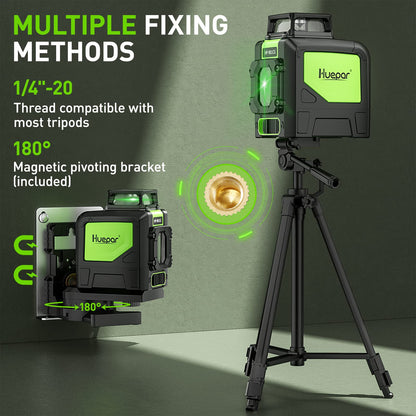 Huepar 901CG Self-Leveling Laser Level, 360 Green Beam Cross Line Laser Tool, Alignment 360-Degree Horizontal Line with Pulse Mode, Magnetic Pivoting Base Included - WoodArtSupply