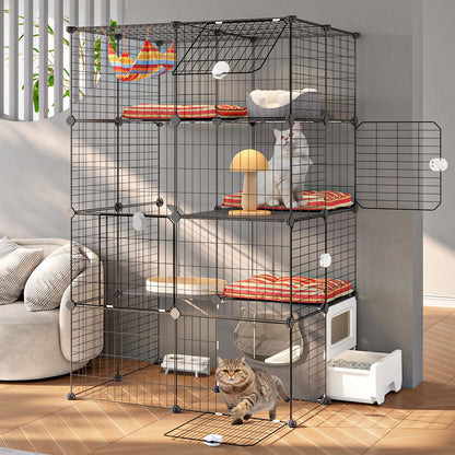 Oneluck Cat Cage with Litter Box,4-Tier DIY Cat Enclosures Detachable Metal Wire Kennel Indoor Crate Large Exercise Place Ideal for 1-2 Cats - WoodArtSupply