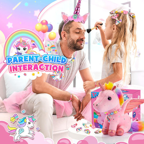 22-Piece Unicorn Gift Set for Girls Ages 3-8 | Pink Stuffed Animal Plush Toy with Jewelry Kit, DIY Coloring Book & Hair Accessories | Birthday Party Favors for Kids Toddler Girls Toys Toyze