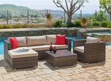SUNCROWN 6-Piece Outdoor Furniture Patio Sectional Sofa - PE Rattan Wicker Conversation Set with Cushions and Coffee Table SUNCROWN