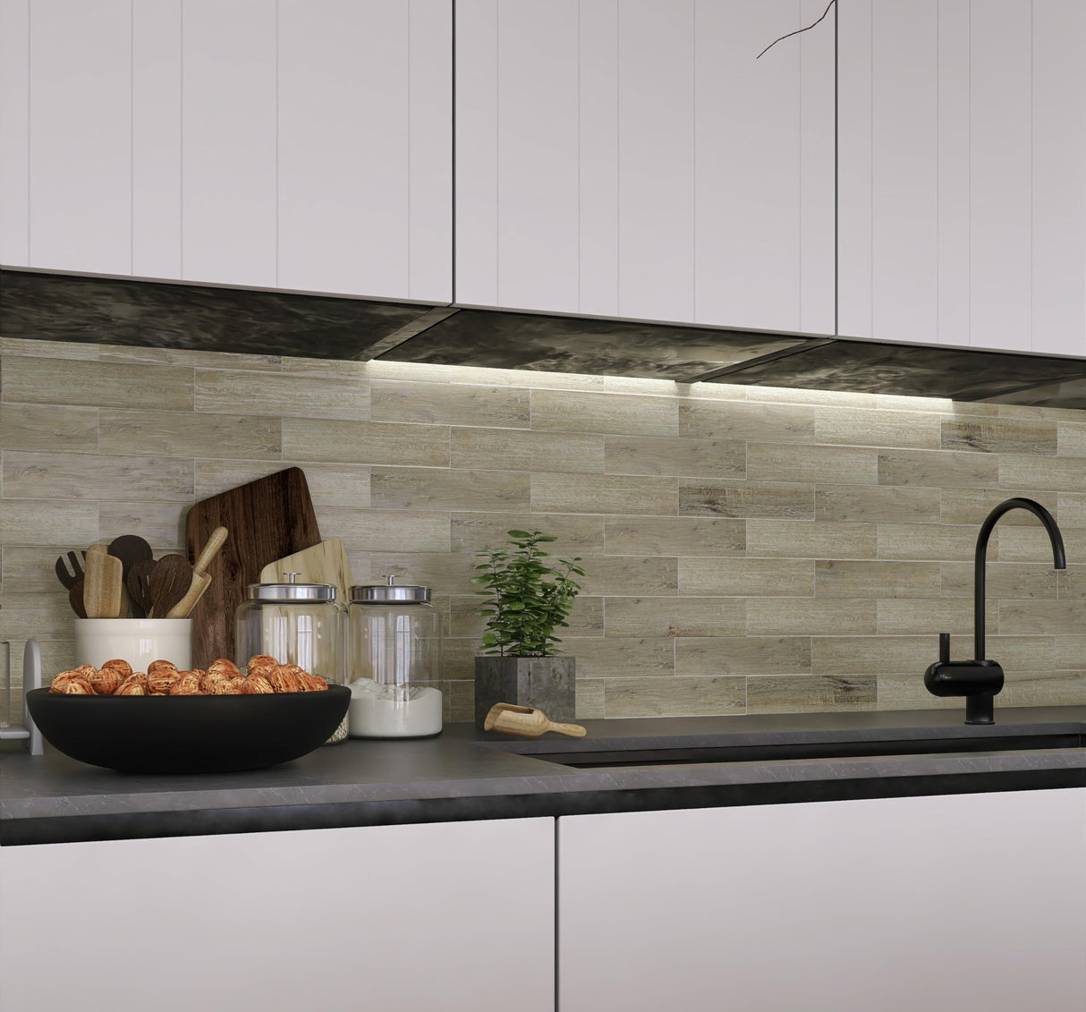 COLAMO Wood Look Tile Peel and Stick Backsplash,Thick Rigid Oak-Weathered Stick On Kitchen Backsplash,Adhesive Faux Shiplap Wood Panels for RV,Vanity,Accent Wall,Self Stick Wall Tile(24PCS) COLAMO