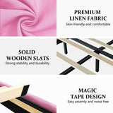 King Size Platform Bed Frame, Fabric Upholstered Bed with Button Tufted Headboard, Adjustable Headboard Design, Easy Assembly, No Box Spring Required, Pink BarnFurin