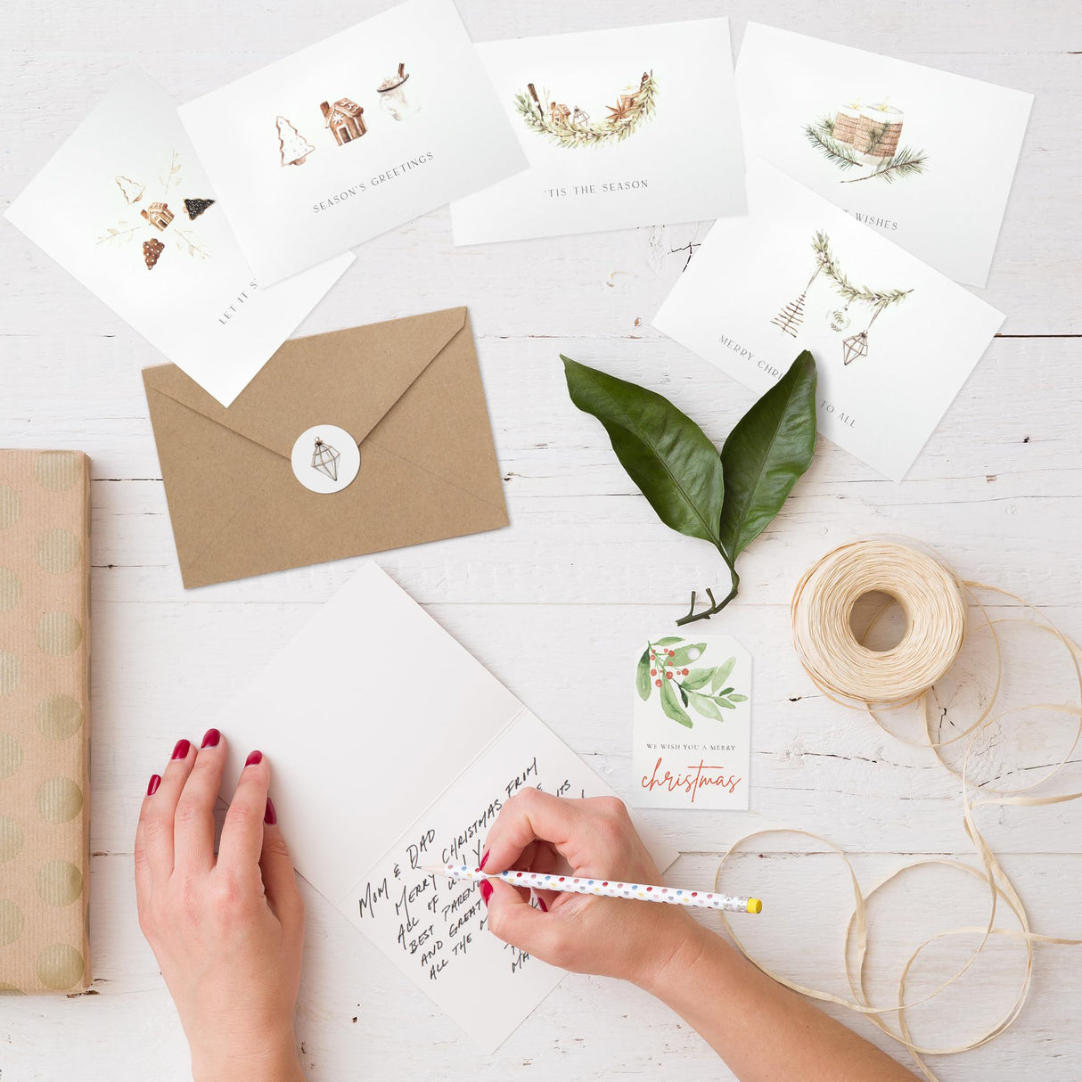 ZICOTO Beautiful Modern Rustic Christmas Cards Set of 20 - Incl. Bulk Envelopes, Matching Stickers And Storage Box - Perfect to Send Warm Holiday Wishes to Friends and Family ZICOTO