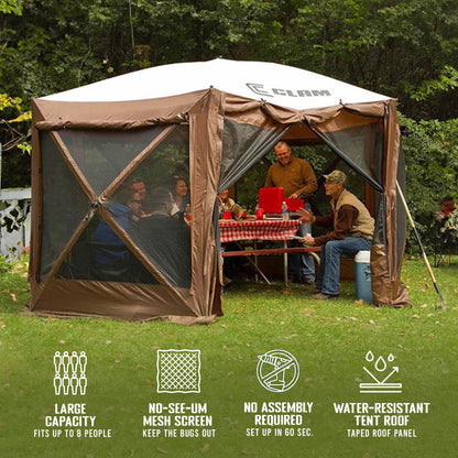 CLAM Pop Up Screen Tent, Outdoor Camping Gazebo Canopy, Pavilion, 12.5', Brown