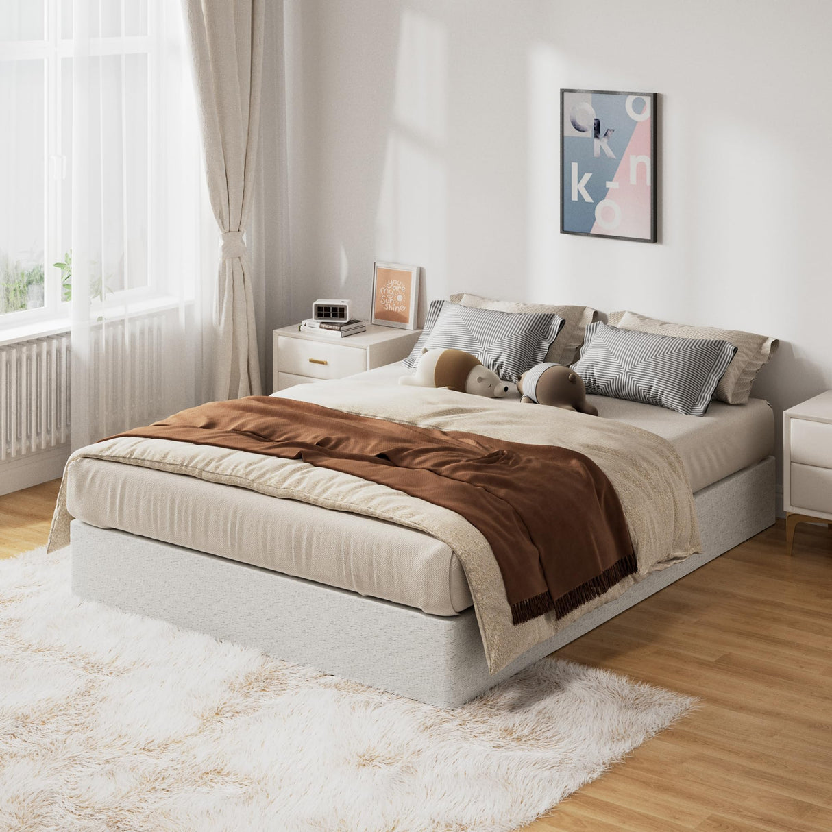 Snaye King Box Spring Bed Base 9 Inch, 3000lbs Heavy Duty Metal Mattress Foundation with Fabric Cover, Tool-Free Easy Assembly, Noise Free Snaye