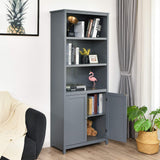 SILKYDRY 71.5" Grey Freestanding Bookshelf with Doors and Adjustable Shelves SILKYDRY
